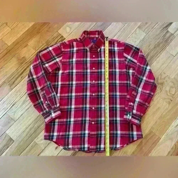 Ralph Lauren Flannel Button Down Collared Shirt Red White Black Plaid Mens Sz L - Picture 14 of 14